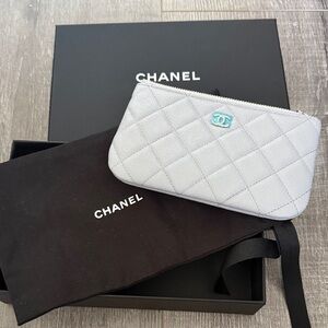 CHANEL Mini O case / pouch in Light Gray classic caviar quilt